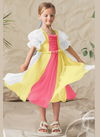 Yellow And Pink Colour Ree CHILDREN stylish Party Wear Georgette Soft embroidery mirror work Frock Girls Wear Collcetion Ree 06